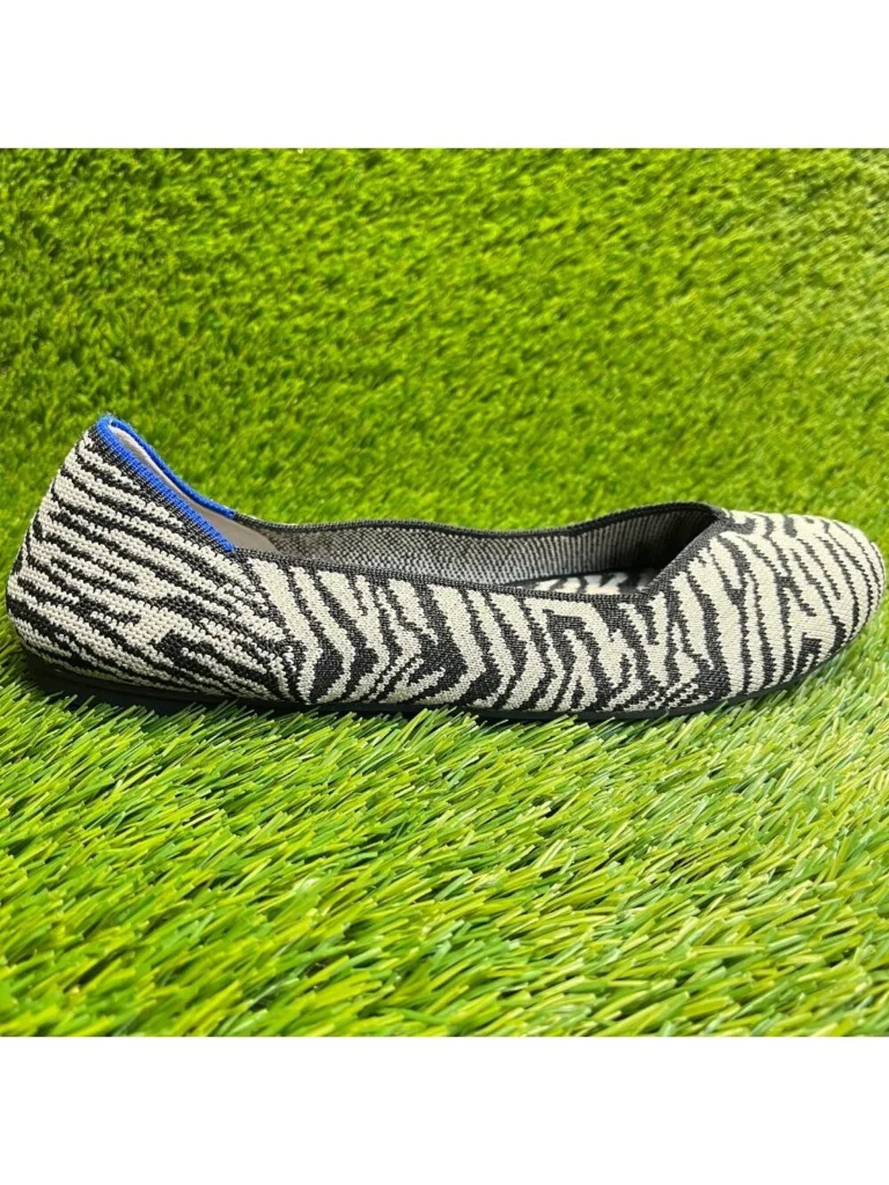 Rothy's The Flat Zebra Knit Womens Size 9.5 White Casual Slip On Ballet Flats